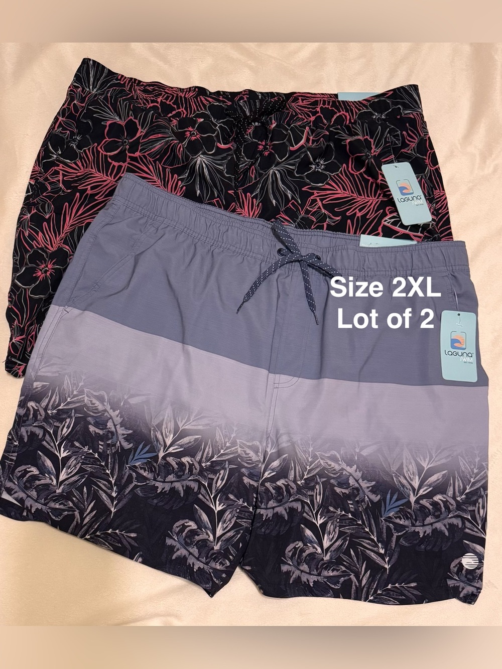 Laguna Men's Swim Trunks, 7" Inseam, 2XL, Lot of 2